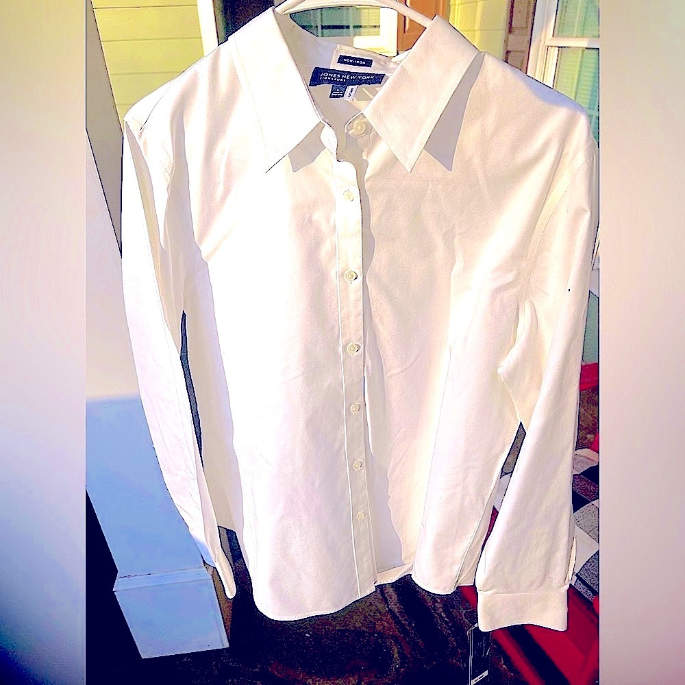 Jones New York NEW Non Iron Signature Long Sleeve Crisp White New Blouse